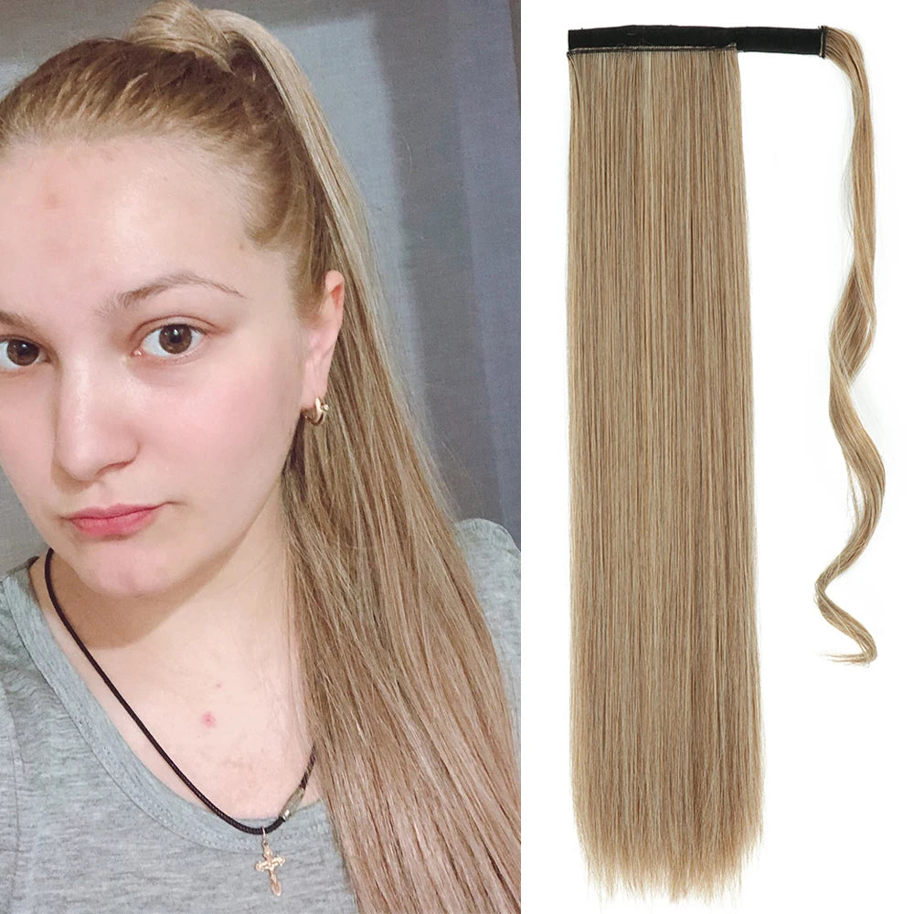 Syntetisk lång rak omlott klämma i hästsvans hårförlängning - Beauty 4 Us