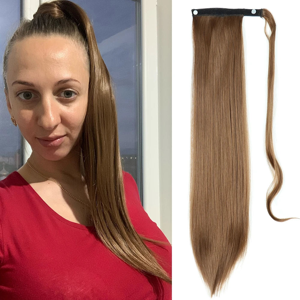 Syntetisk lång rak omlott klämma i hästsvans hårförlängning - Beauty 4 Us