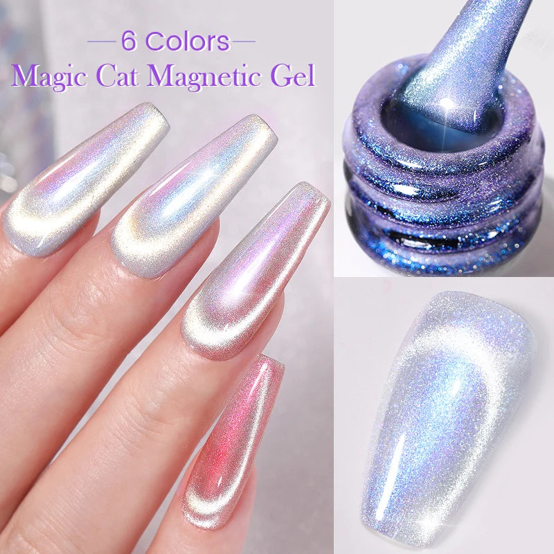 10ml Magic Cat Magnetic Gel Polish Sparking Aurora Silver Effect Soak Off UV Gel Varnis Semi-Transparent - Beauty 4 Us
