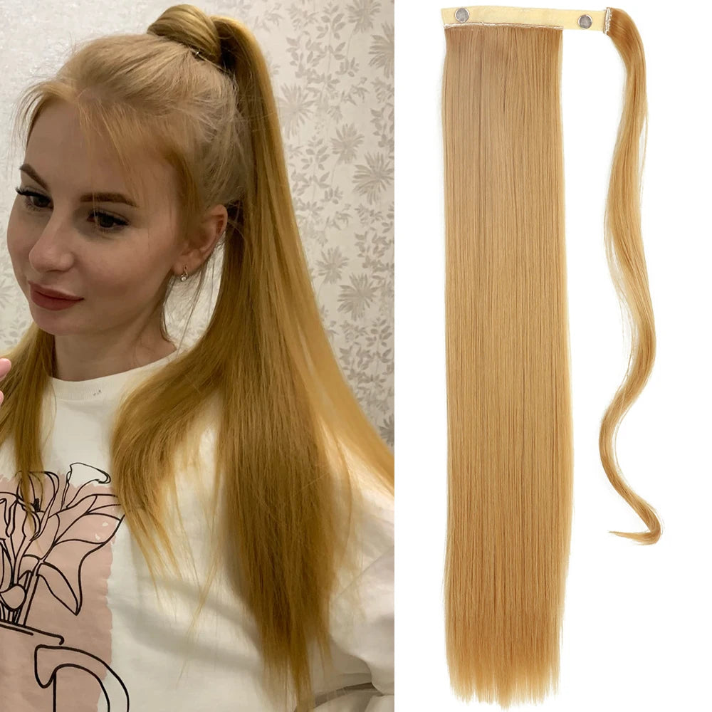 Syntetisk lång rak omlott klämma i hästsvans hårförlängning - Beauty 4 Us