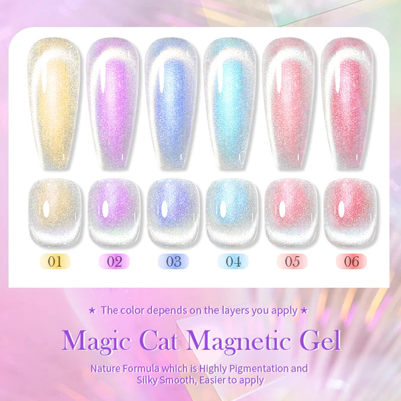 10ml Magic Cat Magnetic Gel Polish Sparking Aurora Silver Effect Soak Off UV Gel Varnis Semi-Transparent - Beauty 4 Us