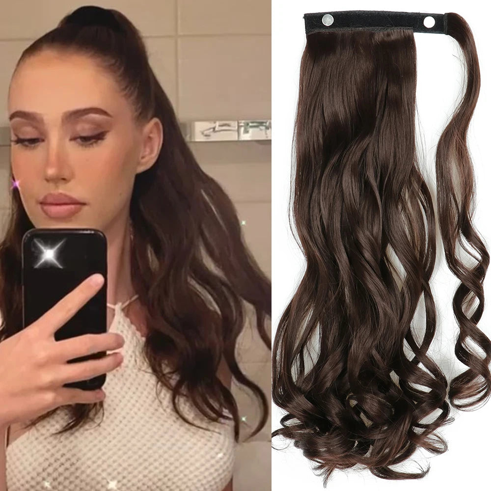 Syntetisk lång rak omlott klämma i hästsvans hårförlängning - Beauty 4 Us