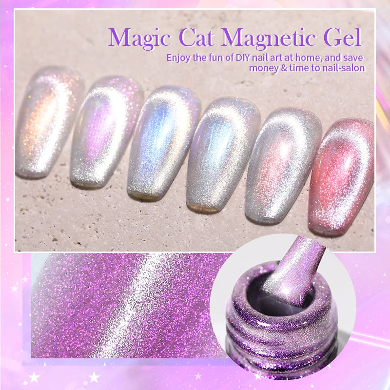 10ml Magic Cat Magnetic Gel Polish Sparking Aurora Silver Effect Soak Off UV Gel Varnis Semi-Transparent - Beauty 4 Us