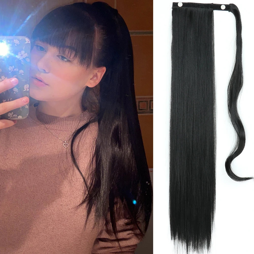 Syntetisk lång rak omlott klämma i hästsvans hårförlängning - Beauty 4 Us