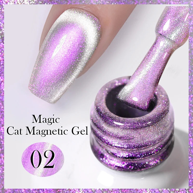 10ml Magic Cat Magnetic Gel Polish Sparking Aurora Silver Effect Soak Off UV Gel Varnis Semi-Transparent - Beauty 4 Us