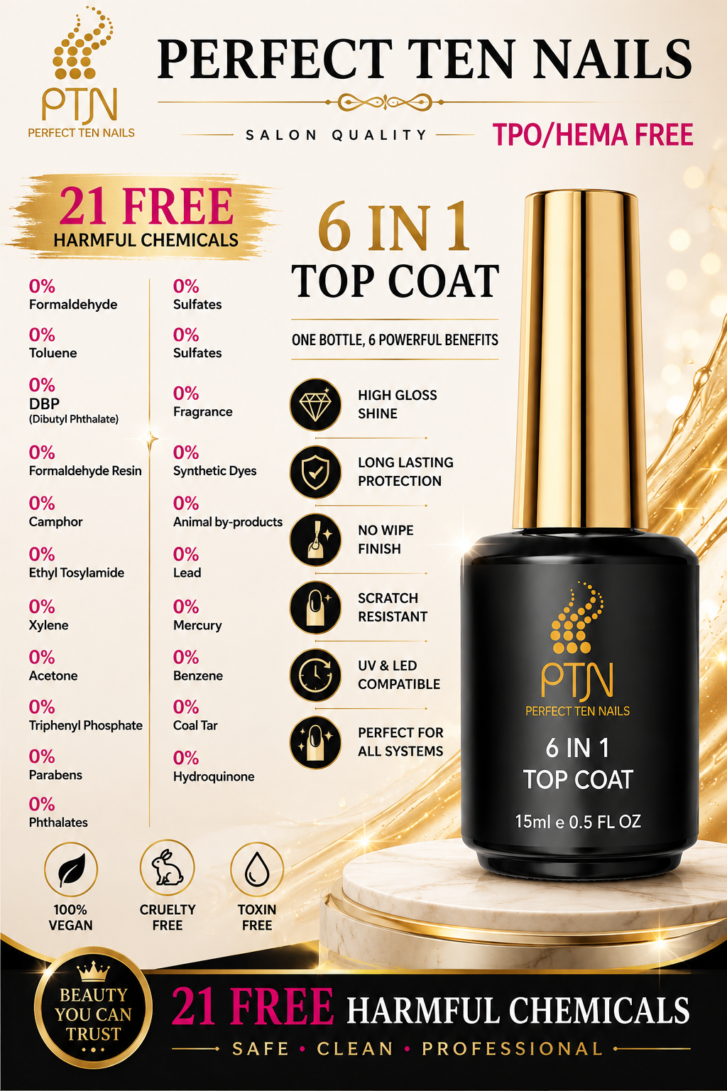 Perfect Ten Nails 6 in 1 Top Coat 15ml