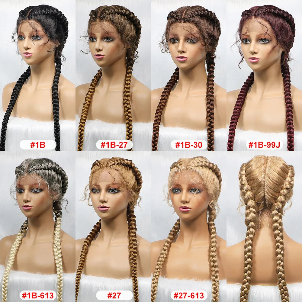 36 Inches Long Lace Front Synthetic Braided Wigs Lace Front Dutch Twins Braids Wig With Baby Hair for Black Women - Beauty 4 Us