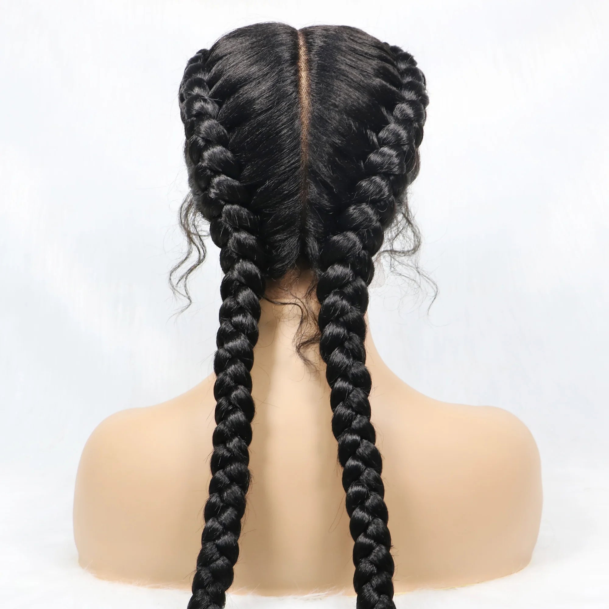 36 Inches Long Lace Front Synthetic Braided Wigs Lace Front Dutch Twins Braids Wig With Baby Hair for Black Women - Beauty 4 Us