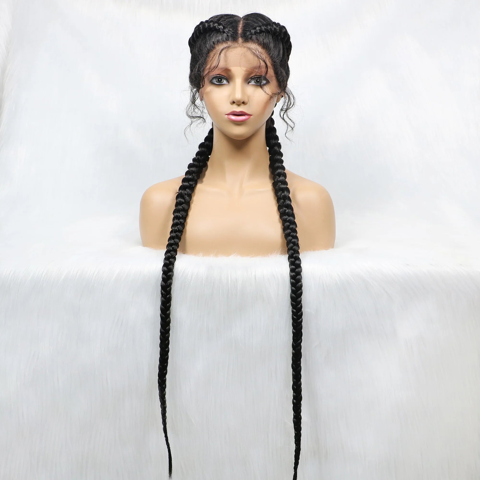 36 Inches Long Lace Front Synthetic Braided Wigs Lace Front Dutch Twins Braids Wig With Baby Hair for Black Women - Beauty 4 Us