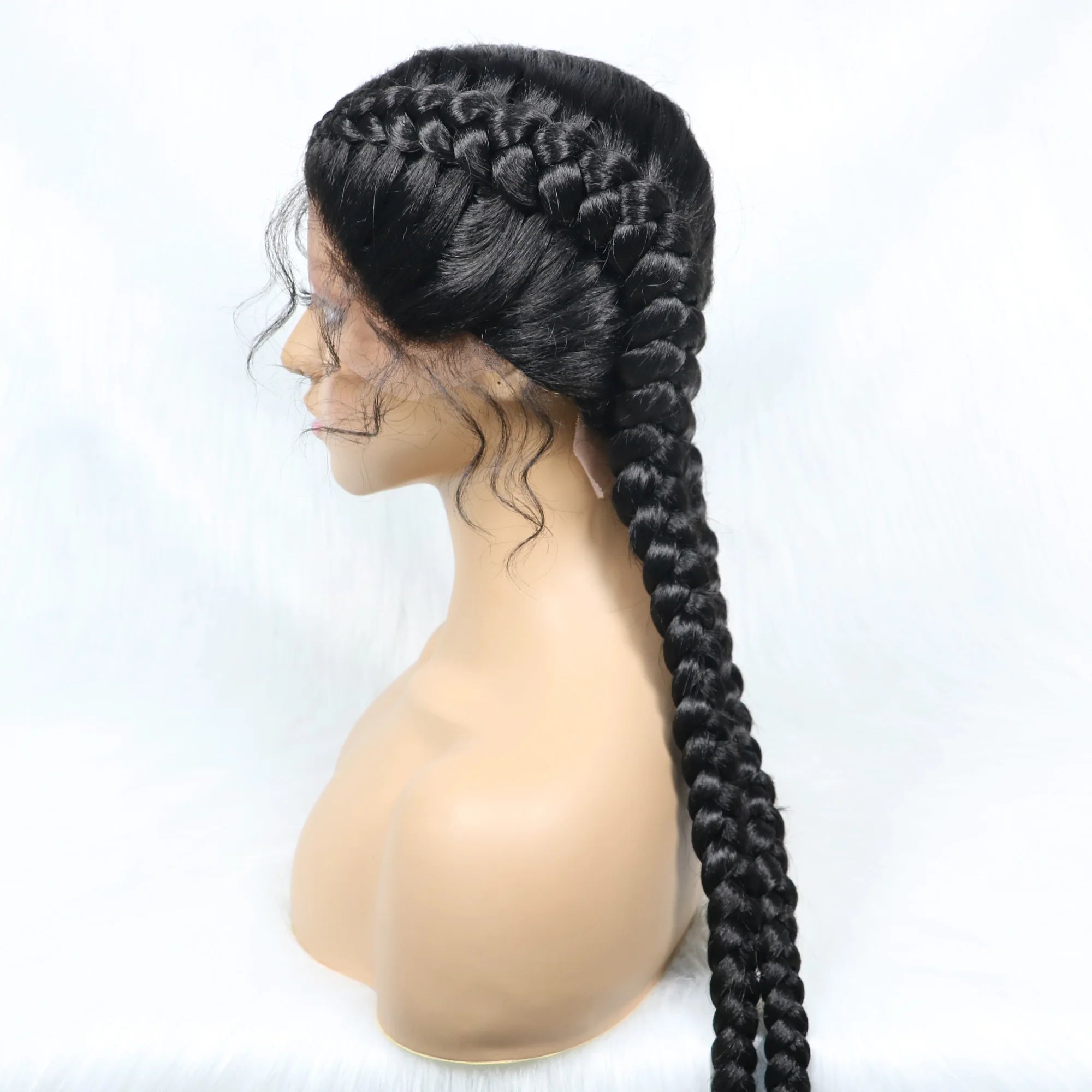 36 Inches Long Lace Front Synthetic Braided Wigs Lace Front Dutch Twins Braids Wig With Baby Hair for Black Women - Beauty 4 Us
