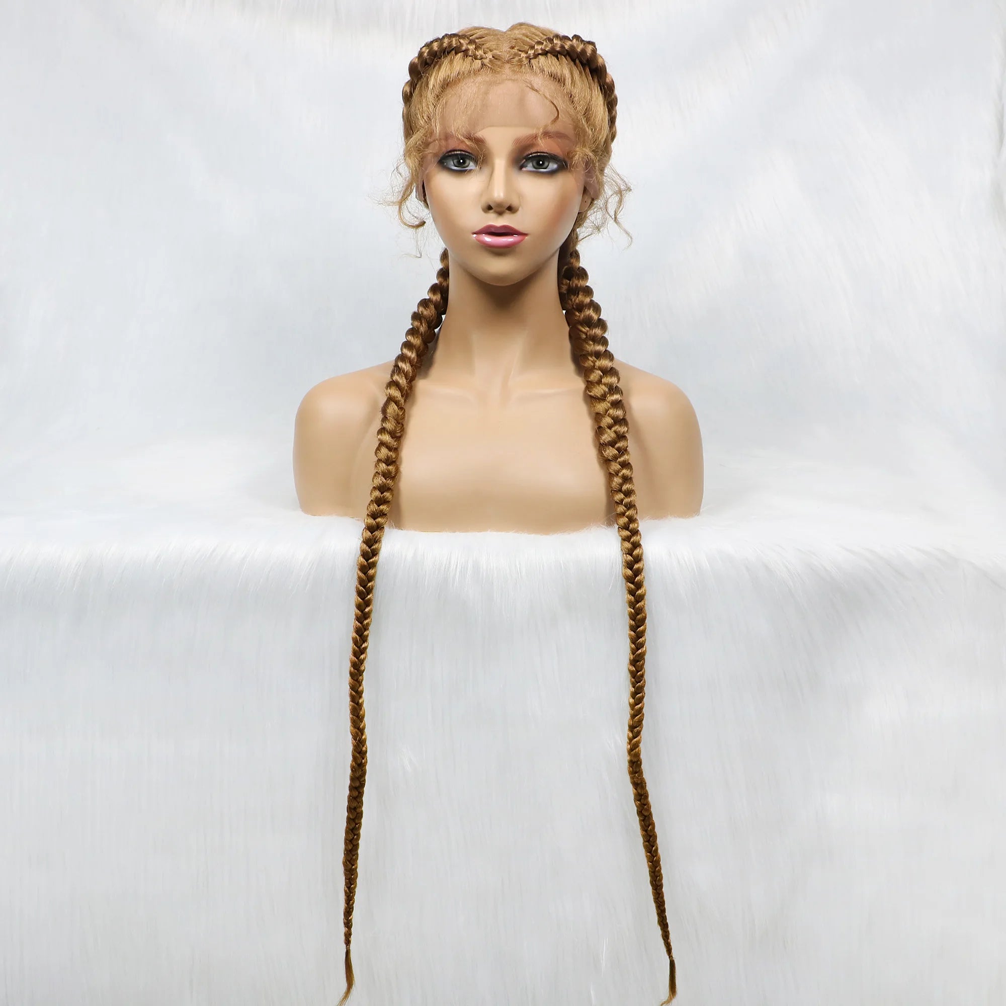 36 Inches Long Lace Front Synthetic Braided Wigs Lace Front Dutch Twins Braids Wig With Baby Hair for Black Women - Beauty 4 Us