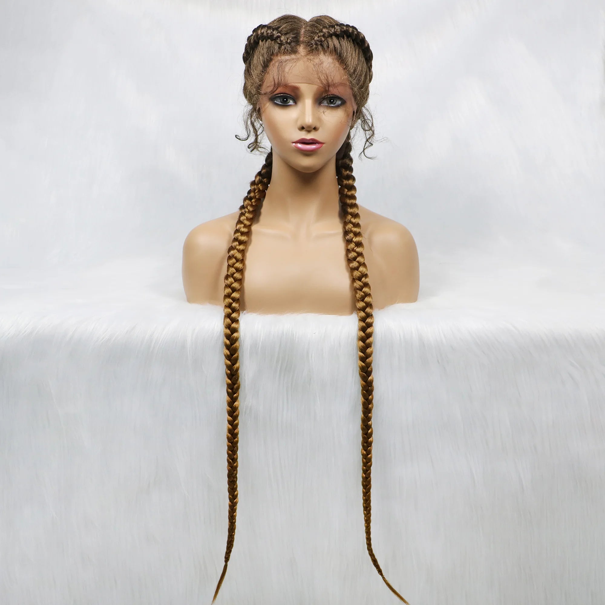 36 Inches Long Lace Front Synthetic Braided Wigs Lace Front Dutch Twins Braids Wig With Baby Hair for Black Women - Beauty 4 Us