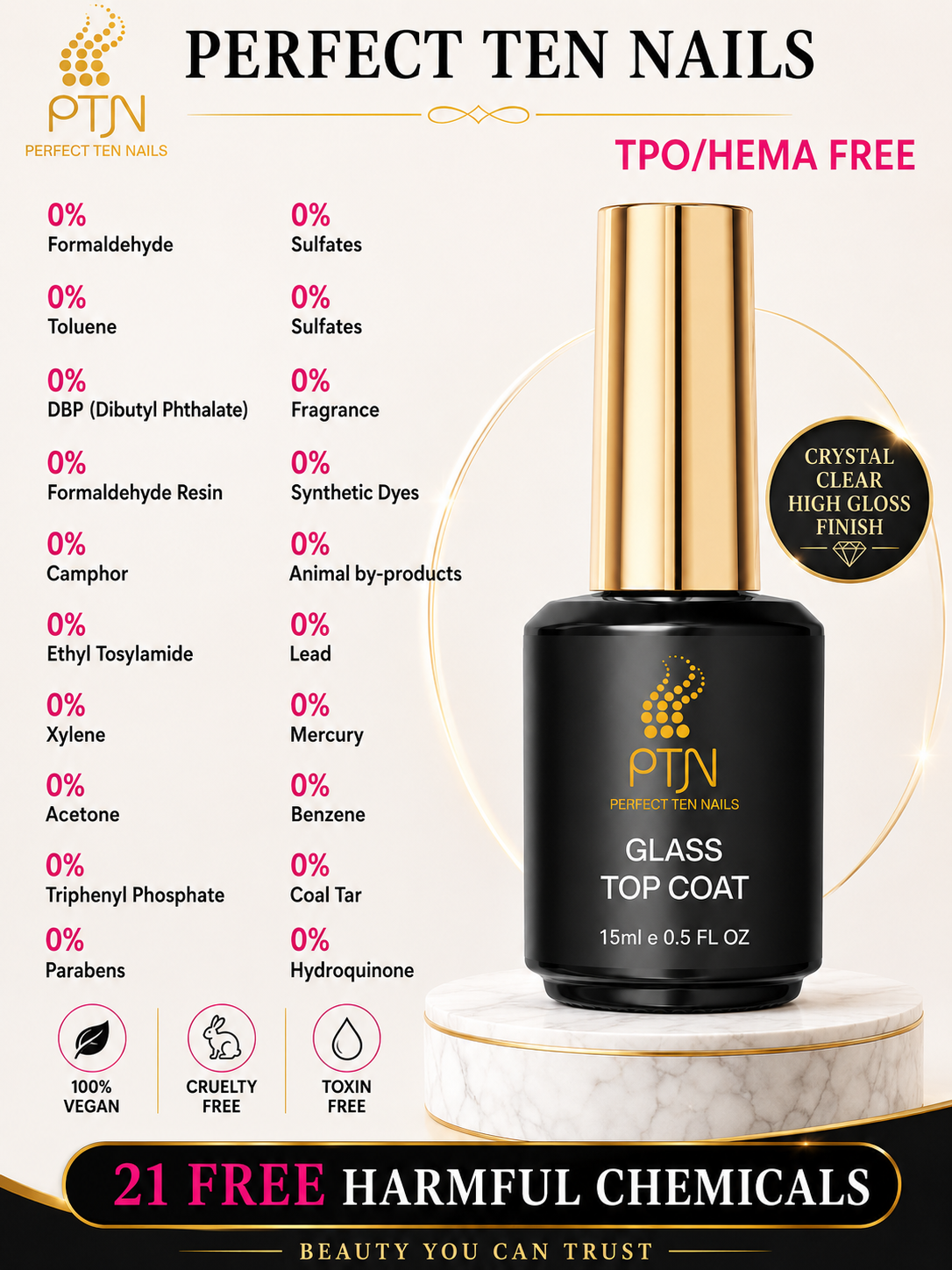 Perfect Ten Nails Glass Top Coat 15ml