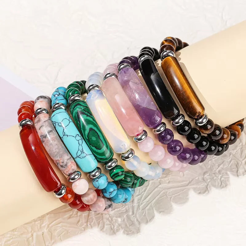 Bridge Bracelet 8mm Round Natural Stone