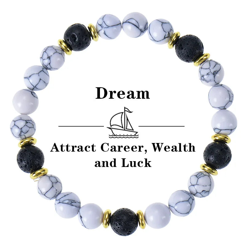 Handmade 8mm White Howlite Lava Stone Beaded Bracelet