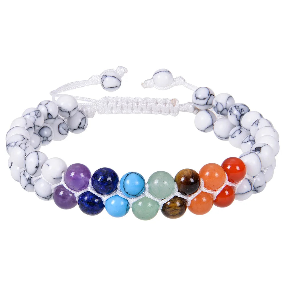6mm Natural Double Layer Bracelet Adjustable Seven Color Stone Handmade  White turquoise bracelet
