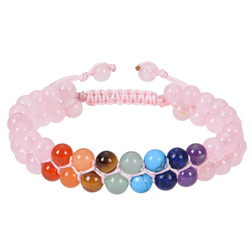 6mm Natural Amethyst Pink Crystal Double Layer Bracelet