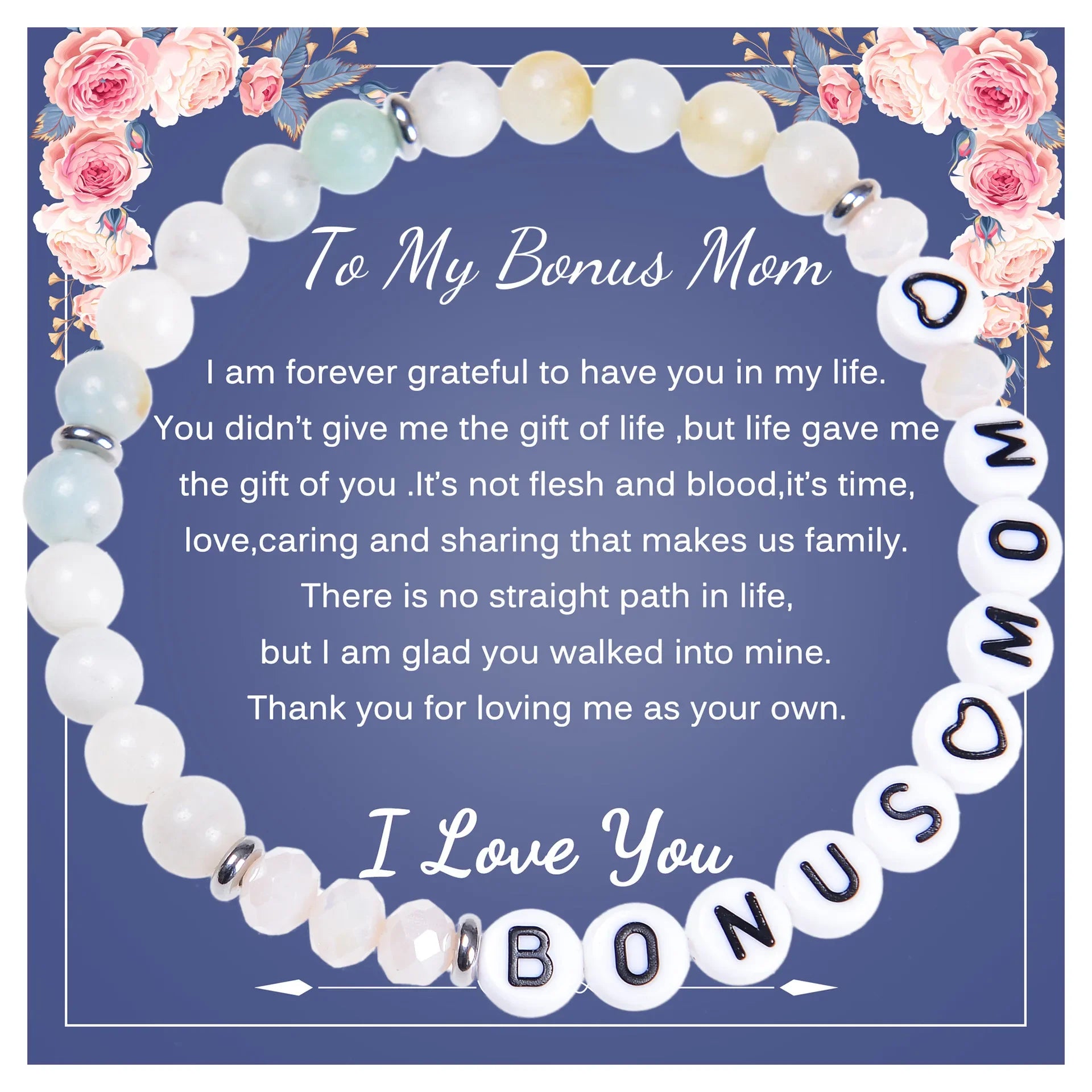 Natural Stone 6mm English Letter Beaded Crystal Bracelet  To my bonus mom