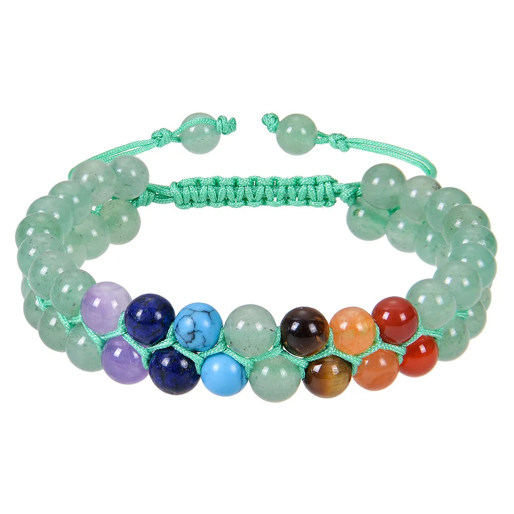 6mm Natural Double Layer Bracelet Adjustable Seven Color Stone Handmade  Green crystal bracelet