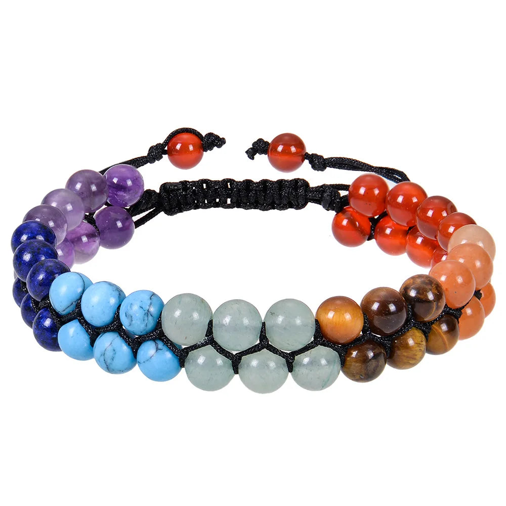 6mm Natural Double Layer Bracelet Adjustable Seven Color Stone Handmade  Colorful stone bracelet
