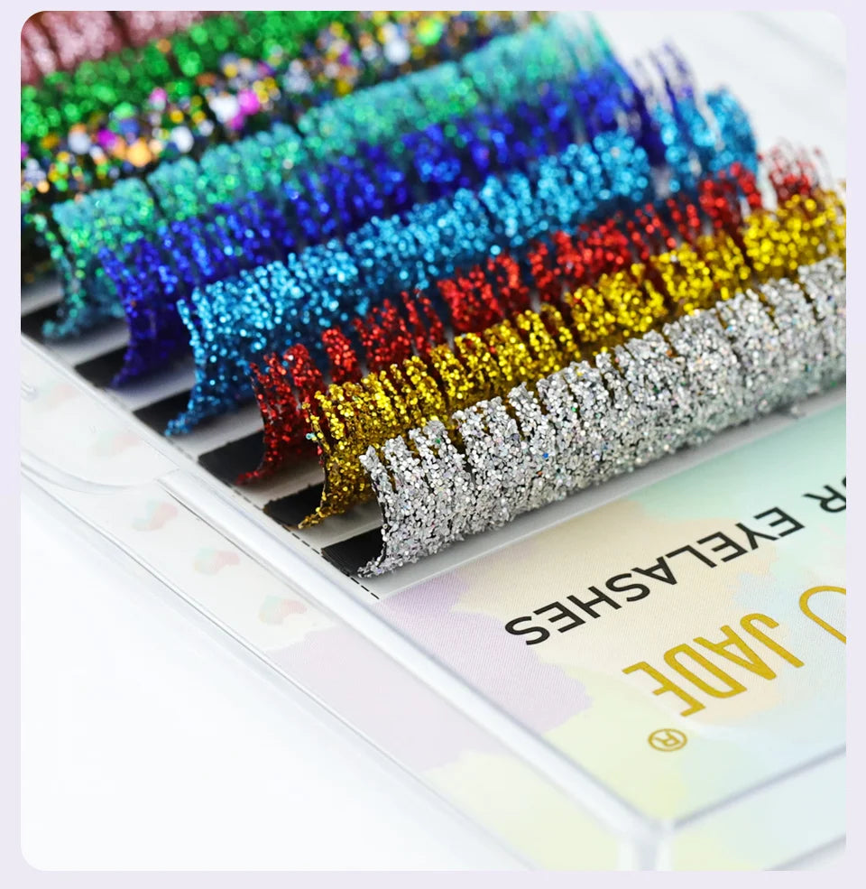 Mix Color Glitter Lashes Fashion Shiny Colorful Russian Volume Individual Eyelash Extensions Colors Glitter Lashes Makeup - Beauty 4 Us