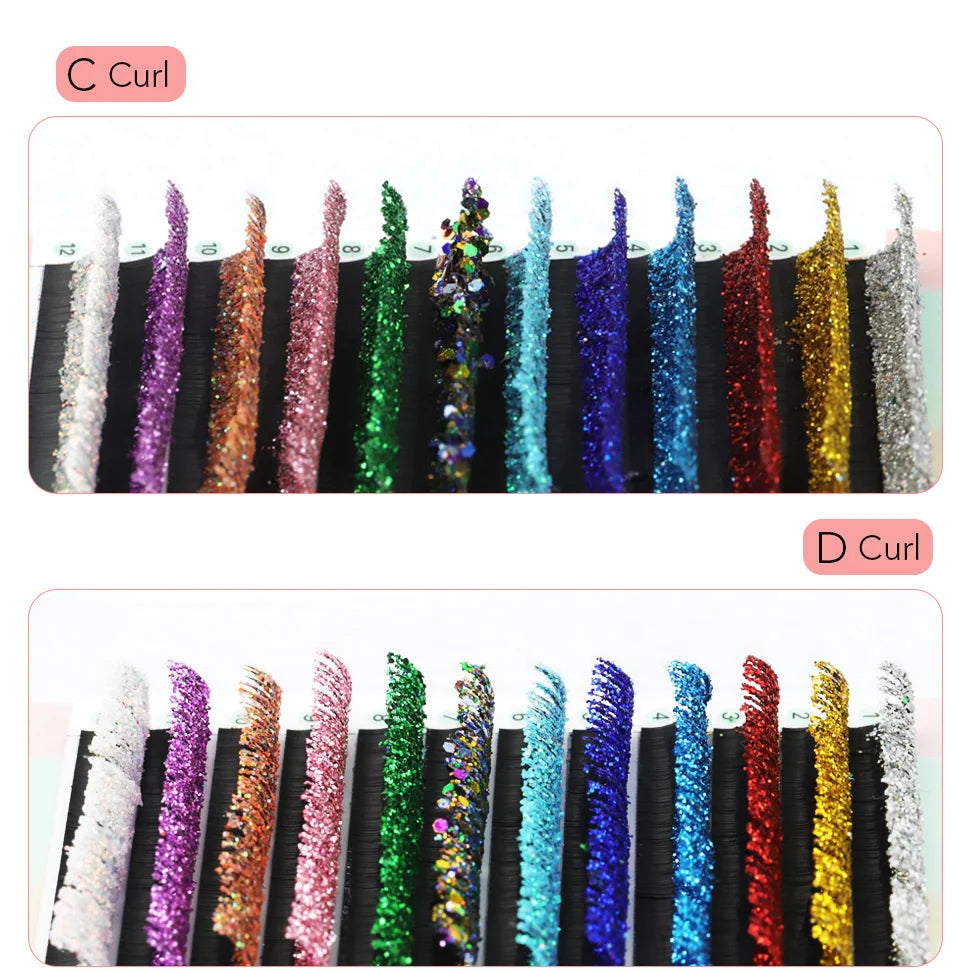 Mix Color Glitter Lashes Fashion Shiny Colorful Russian Volume Individual Eyelash Extensions Colors Glitter Lashes Makeup - Beauty 4 Us