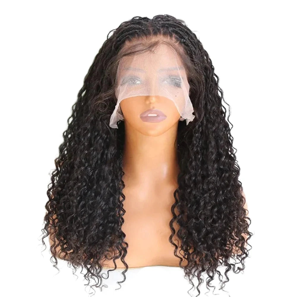 Human Hair Knotless Braided Wig Bohemian Full Lace 300% High Density Pre Plucked With Baby Hair Box Braids Wigs