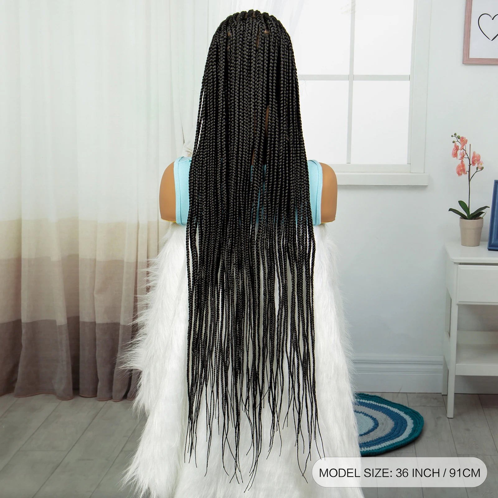 36inch Handmade Cornrow Braided Wigs Synthetic Full Lace Natural Box Braided Lace Wigs with Baby Hair for Black Women - Beauty 4 Us
