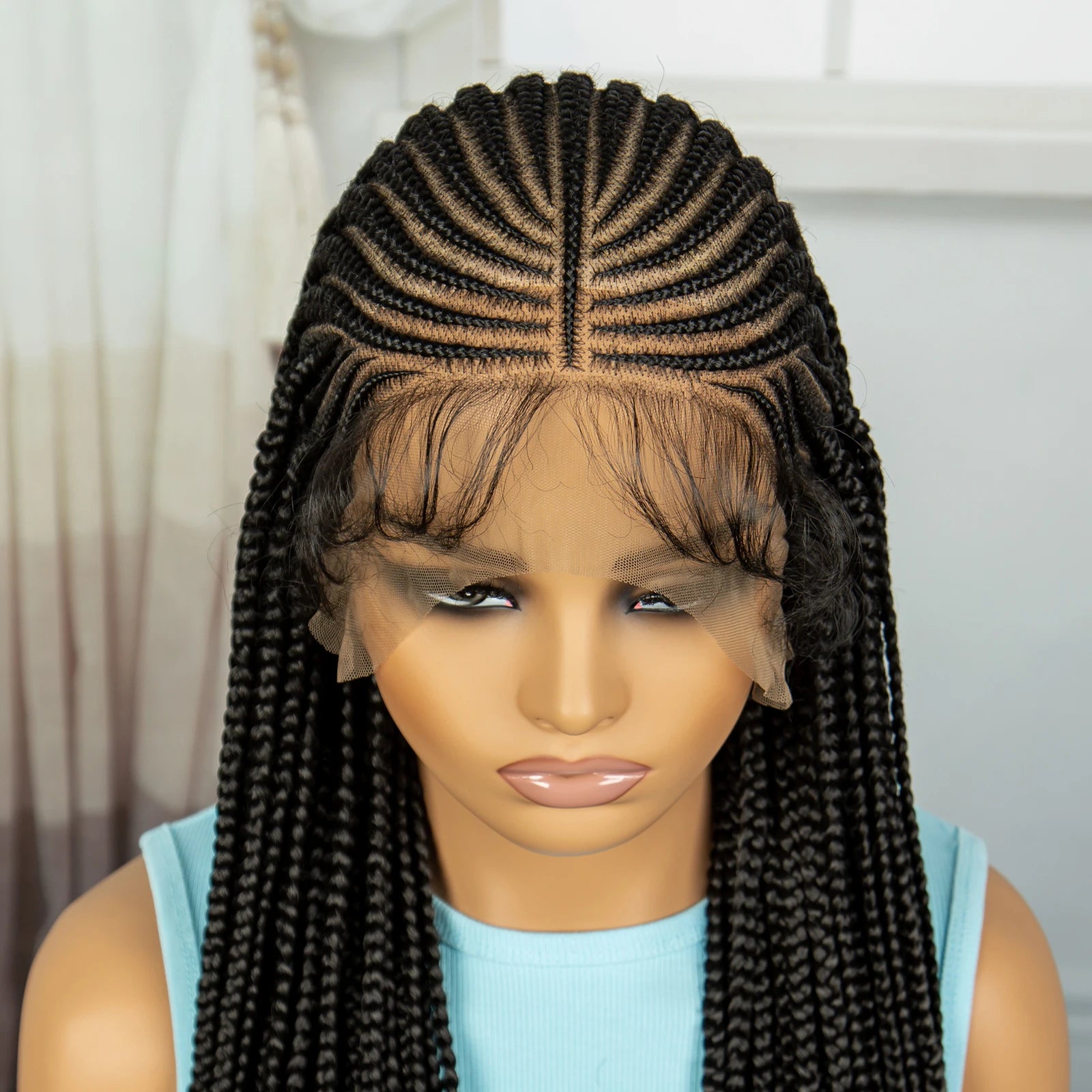 36inch Handmade Cornrow Braided Wigs Synthetic Full Lace Natural Box Braided Lace Wigs with Baby Hair for Black Women - Beauty 4 Us