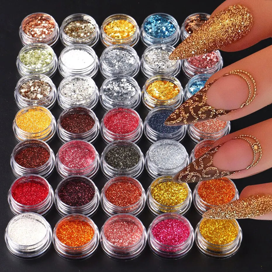 35st Nail Art Powder Glitter Sparkling Gold Silver Chrome