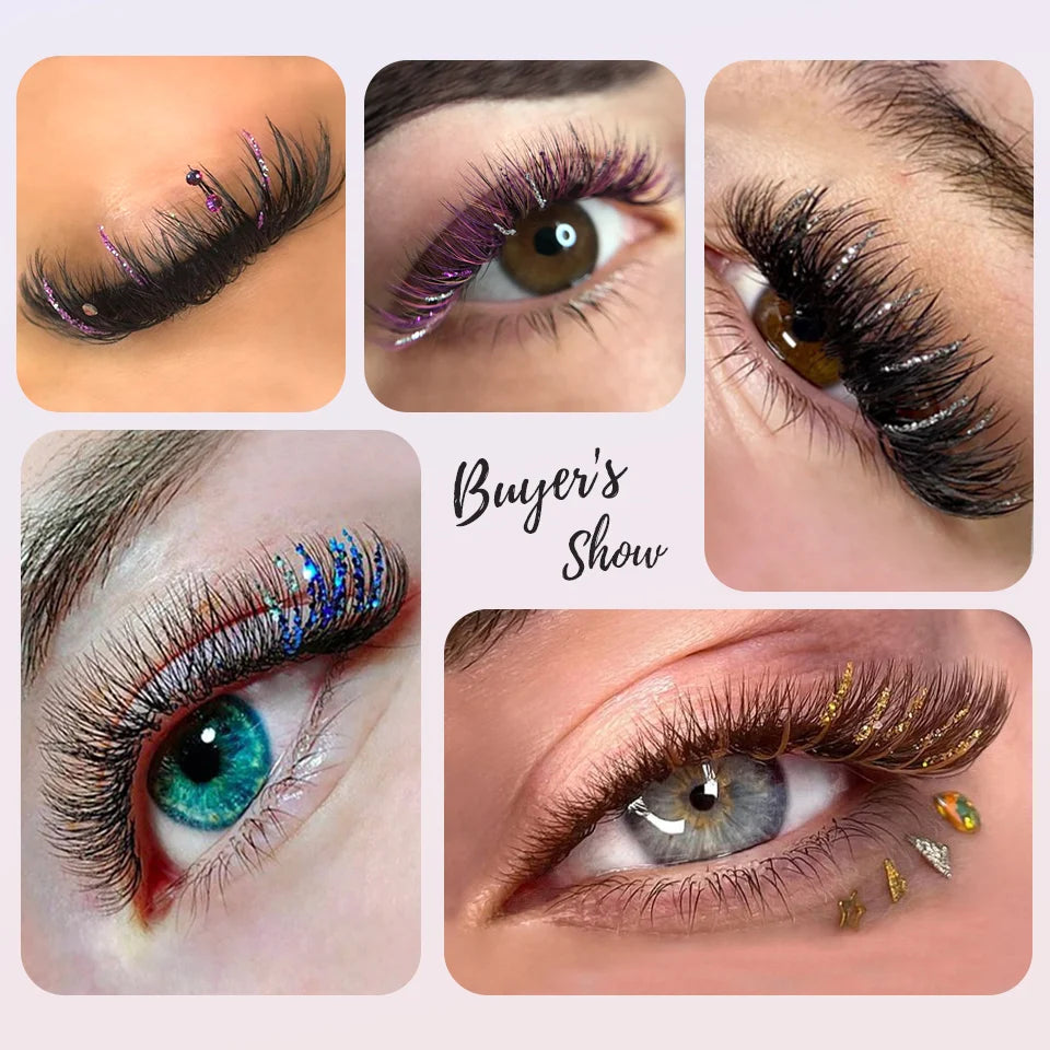 Mix Color Glitter Lashes Fashion Shiny Colorful Russian Volume Individual Eyelash Extensions Colors Glitter Lashes Makeup - Beauty 4 Us