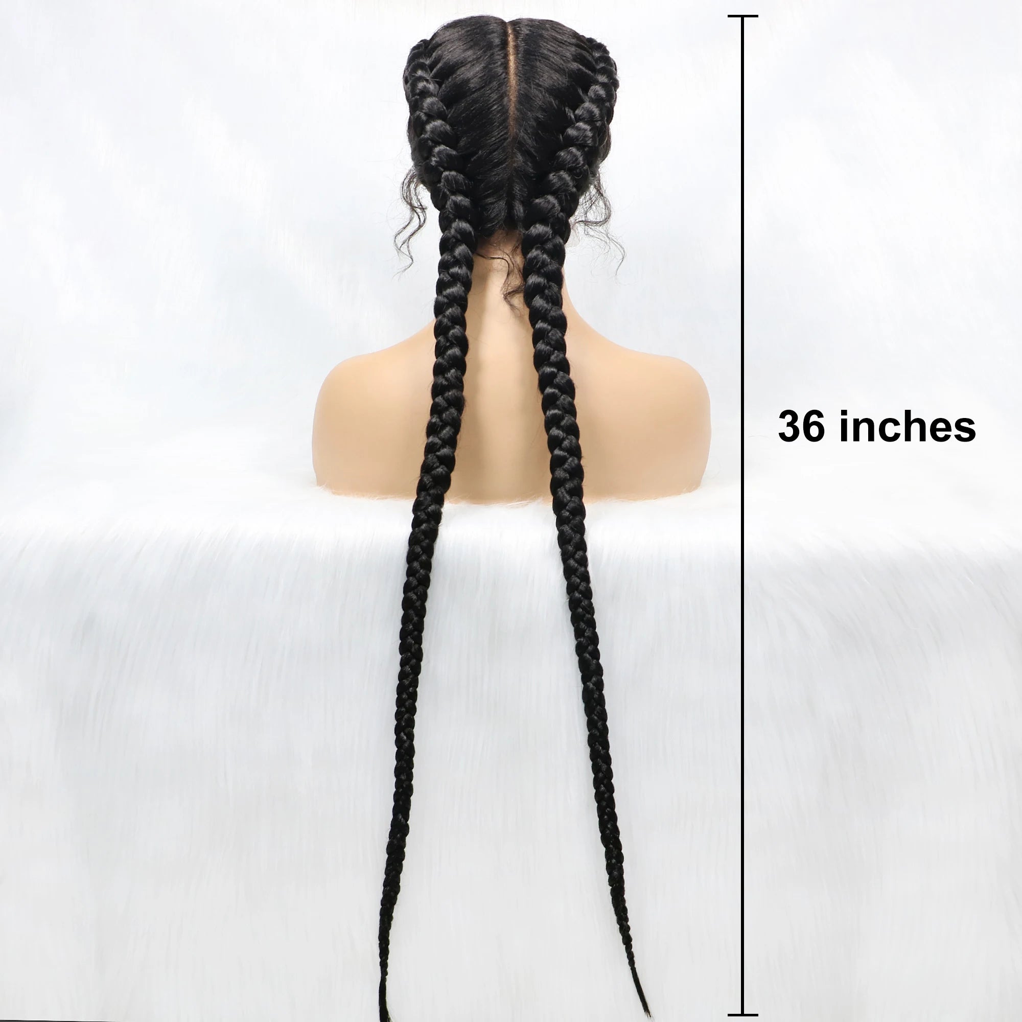36 Inches Long Lace Front Synthetic Braided Wigs Lace Front Dutch Twins Braids Wig With Baby Hair for Black Women - Beauty 4 Us
