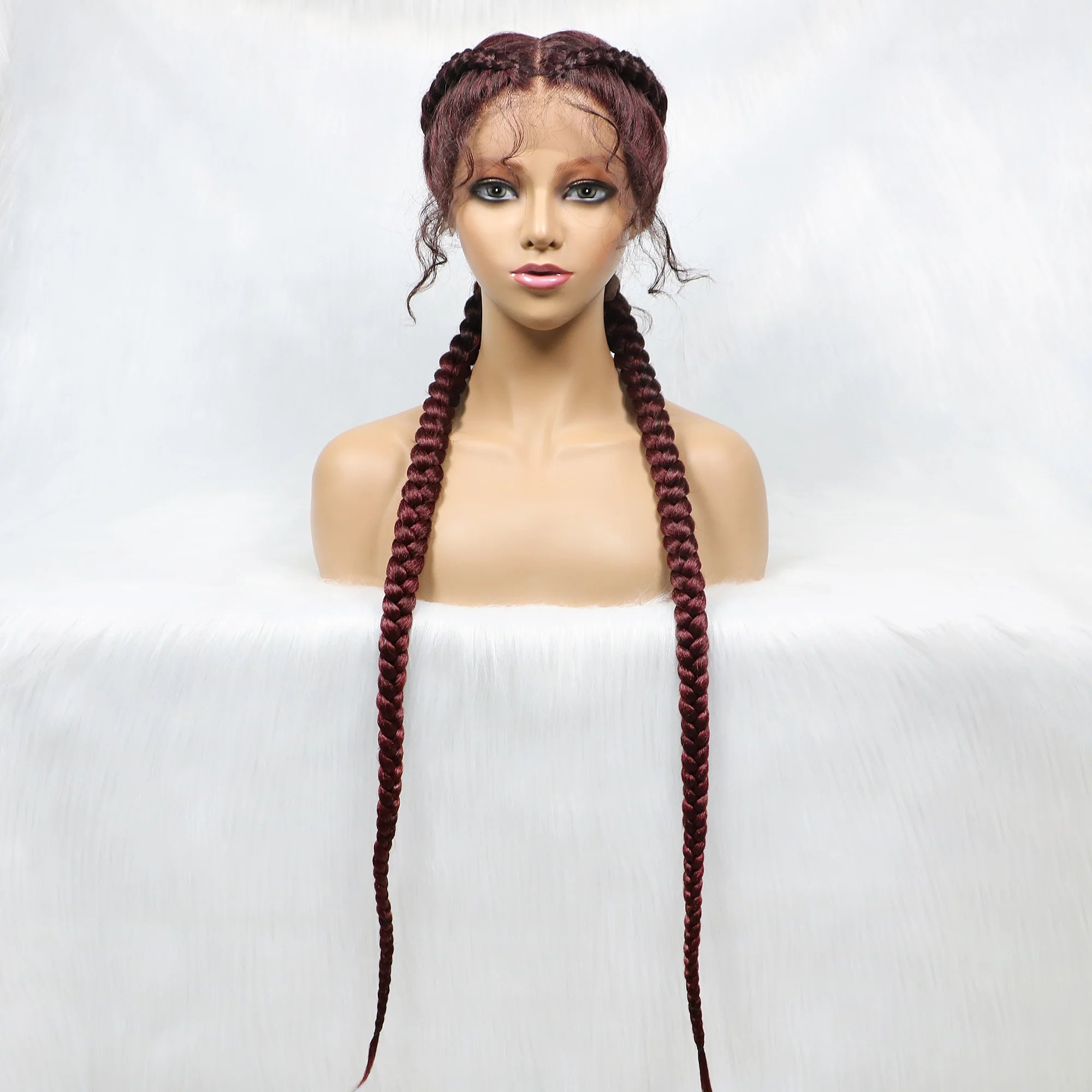 36 Inches Long Lace Front Synthetic Braided Wigs Lace Front Dutch Twins Braids Wig With Baby Hair for Black Women - Beauty 4 Us