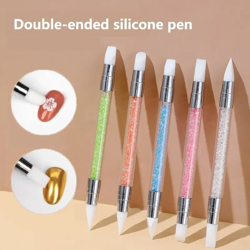 Nail Art Penna Dubbelhuvud Silikon Flower Sculpting Penna