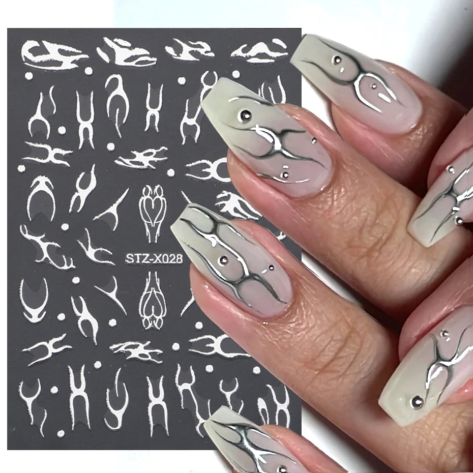 3D Metall Silver Flame Nail Stickers Bronzing Chrome