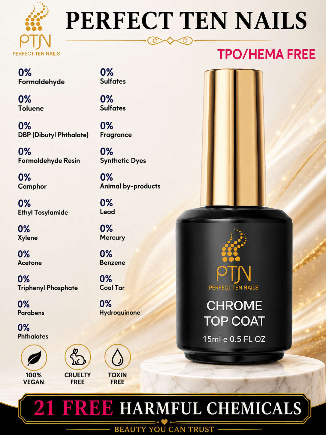 Perfect Ten Nails Chrome Top Coat 15ml