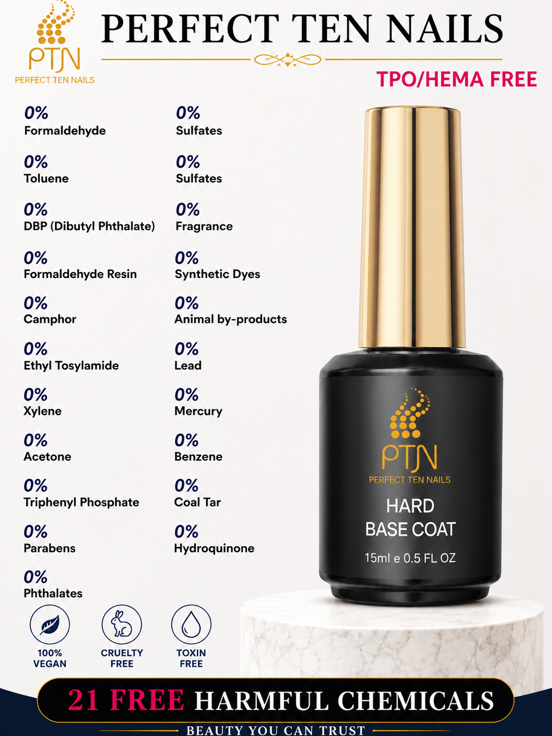Perfect Ten Nails Hard Base Coat 15ml