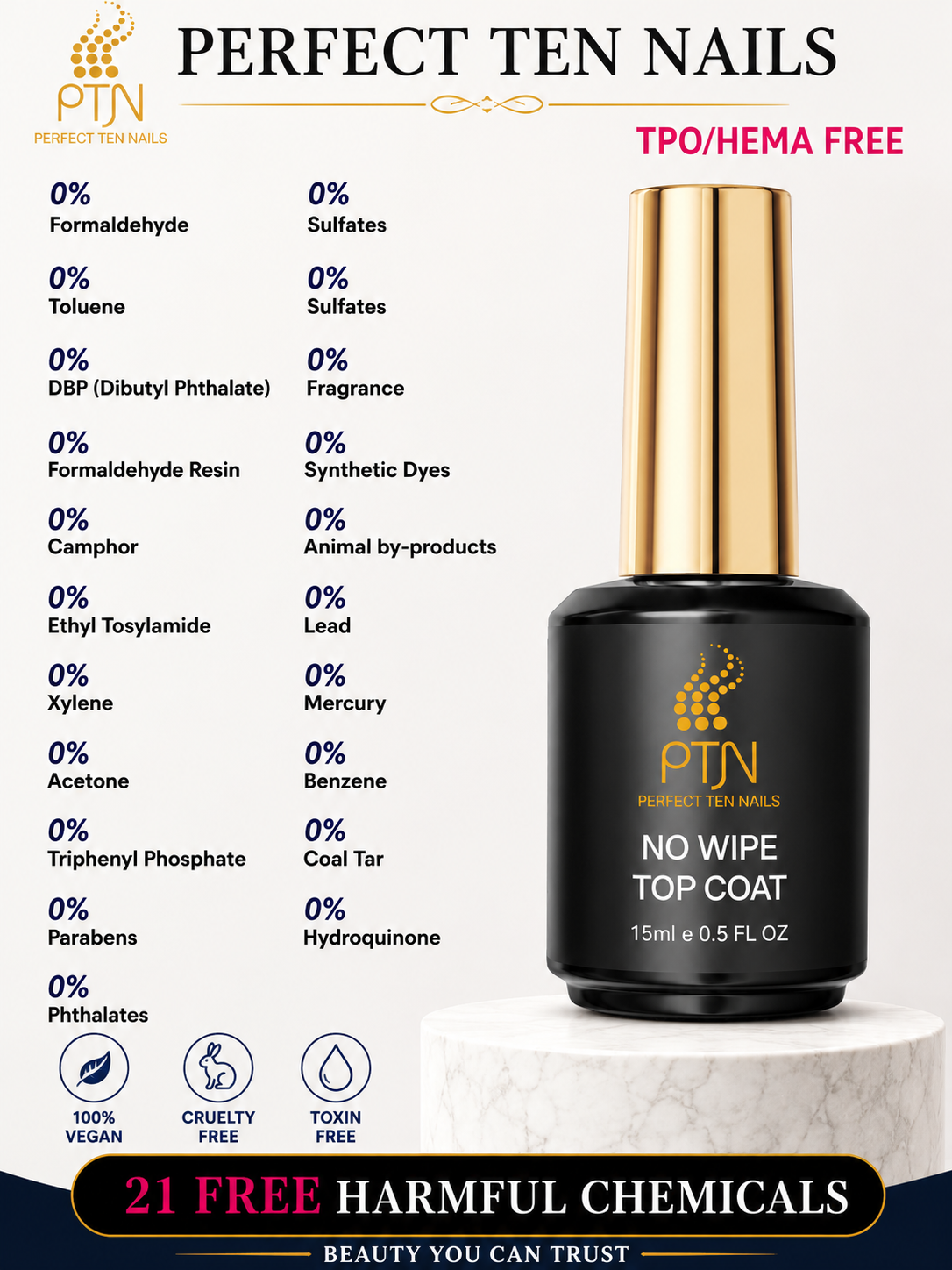 Perfect Ten Nails Top Coat No Wipe 15ml