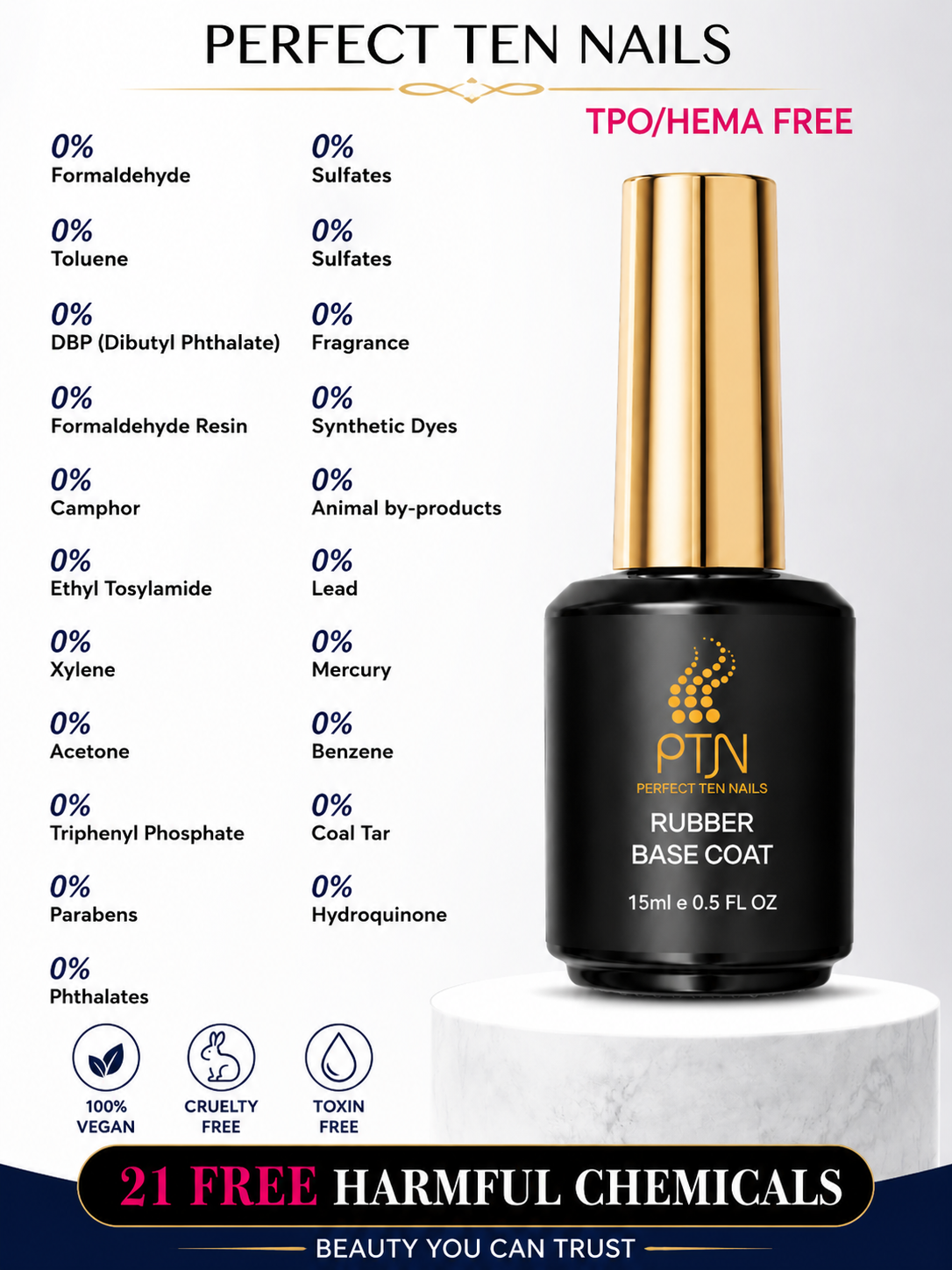 vegan rubber base coat, perfect ten nails, Perfect Ten Nails Rubber Base Coat 15ml