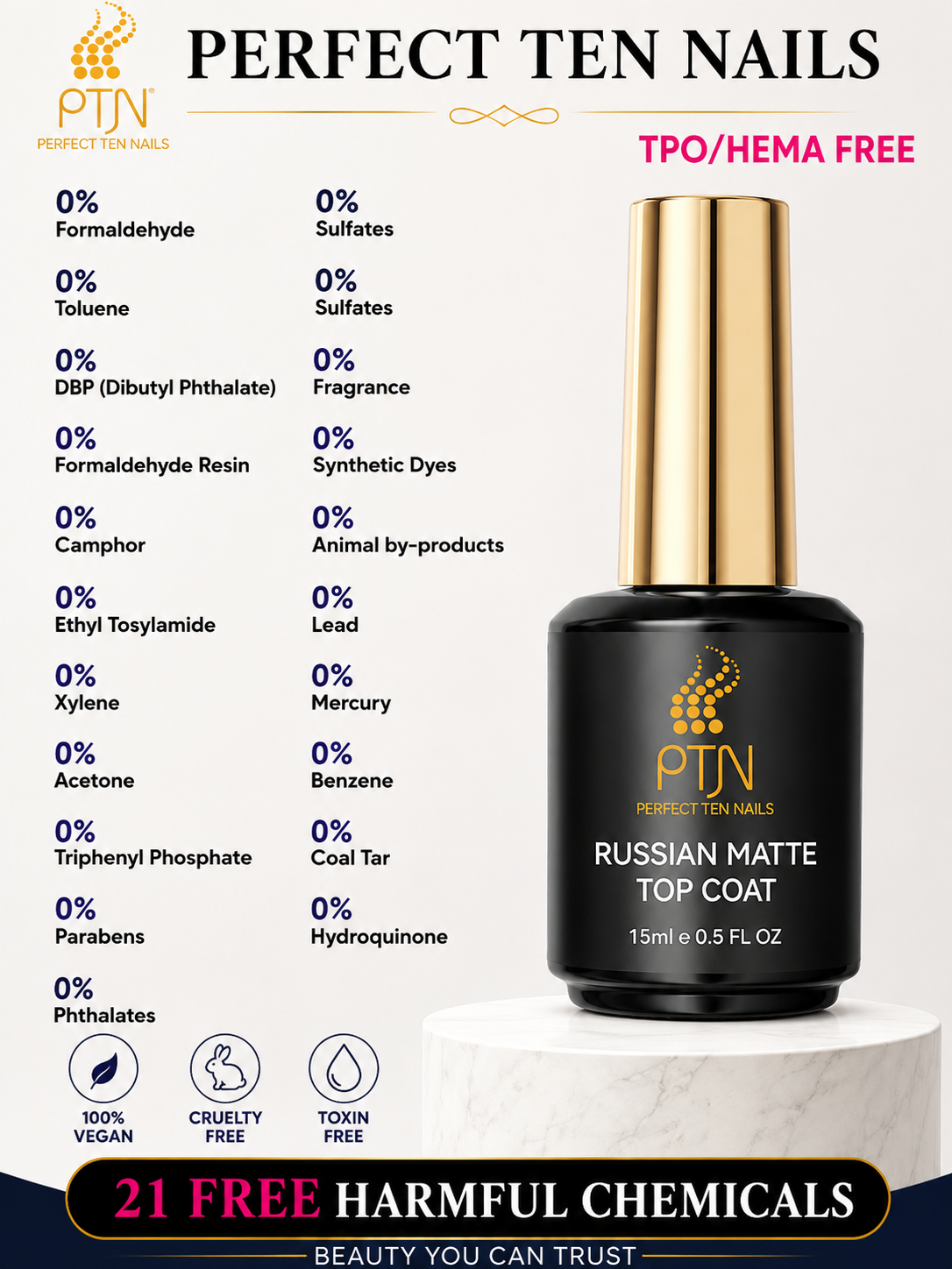 Perfect Ten Nails Russian Matte Top Coat 15ml
