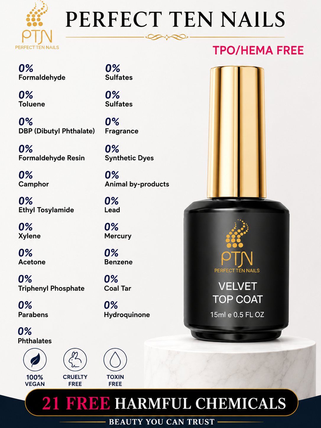 Perfect Ten Nails Velvet Top Coat 15ml